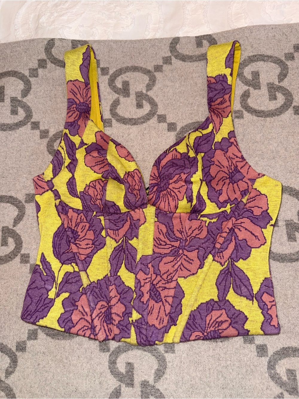 Zara Floral Knit Bustier Tank Top - Yellow, Purple & Pink